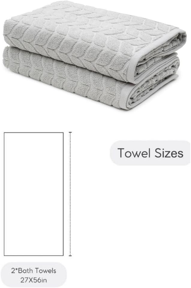BAGNO MILANO Turkish Cotton Ultra-Soft Plush Absorbent Quick Dry Bathroom Towel Set, Made in Turkey (LightGrey, 2 pcs Bath Towel Set)