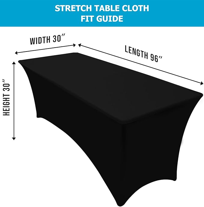 Utopia Kitchen 8FT Spandex Tablecloth [1 Pack, Black] 200 GSM Stretch, Fitted, Washable and Wrinkle Resistant Table Cloth Rectangle Cover for Trade Shows, Wedding, Parties [96Lx30Wx30H Inch]