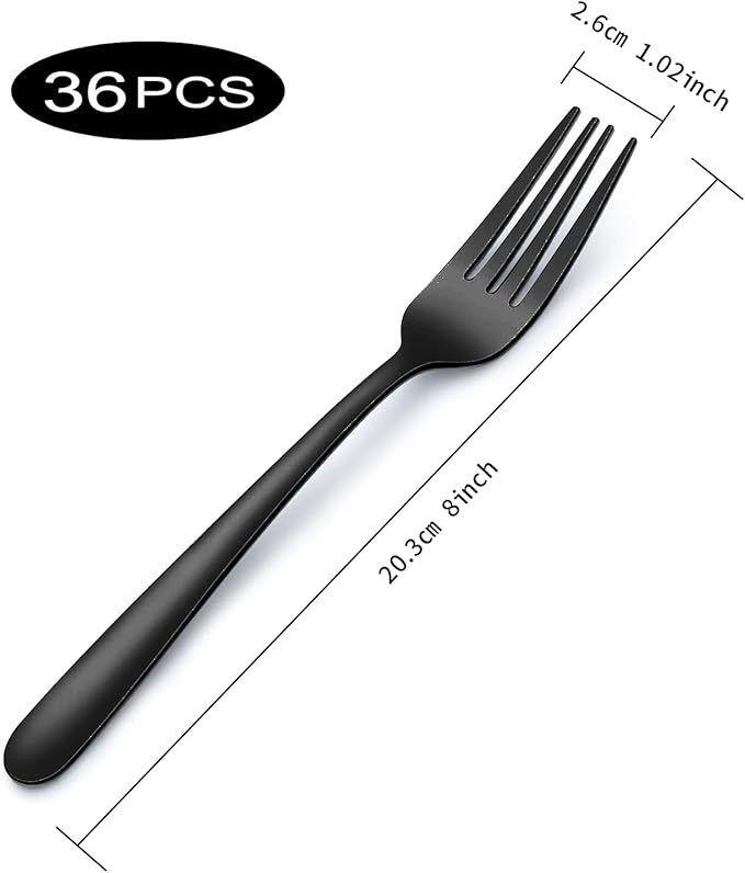 Pleafind 36-Piece Black Dinner Forks Set (8 inch), Stainless Steel Forks Silverware, Mirror Polished Fork Set, Small Forks for Home, Kitchen, Restaurant, Dishwasher Safe