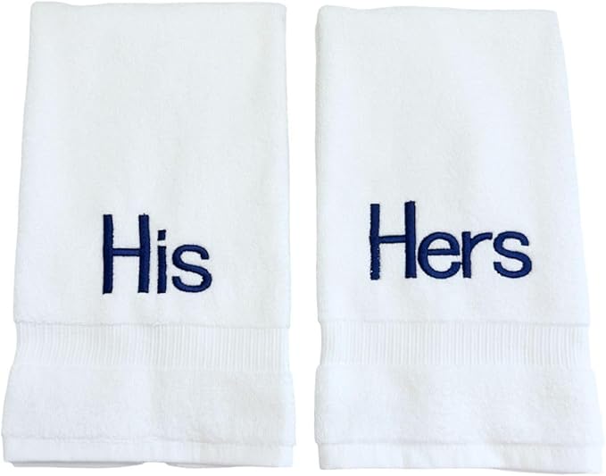 Navy Monogrammed Hand Towels for Bathroom - Luxury Hotel Quality Personalized Initial Decorative Embroidered Towel for Powder Room, Spa - GOTS Organic Certified - His and Hers