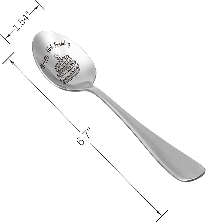 Happy 16th Birthday Spoon&Fork Gifts Engraved Spoon&Fork Personalized Birthday Gifts for Son Daughter Sister Brother Friends