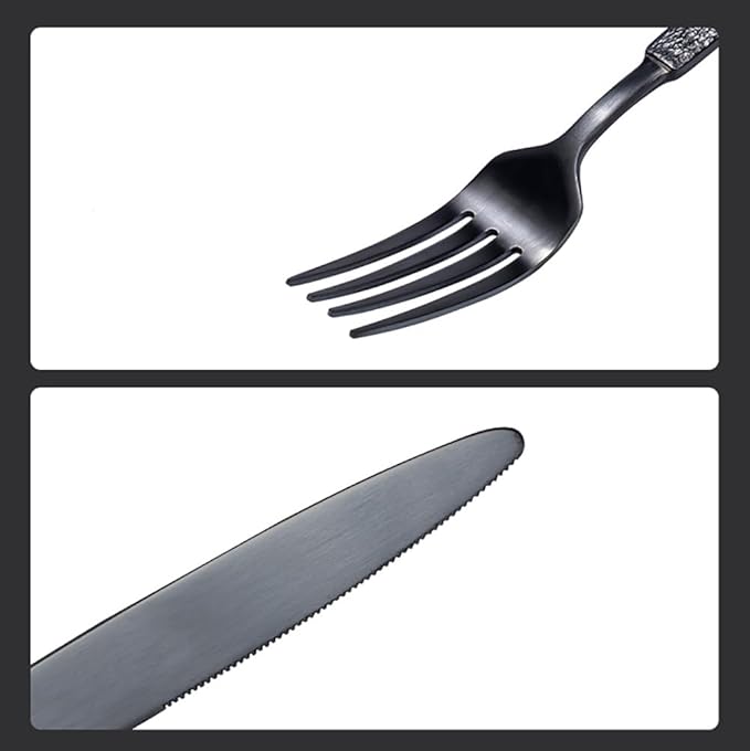 Black Silverware Set for 8 Modern Square Flatware Set Stainless Steel 32 Piece Cutlery Utensils Sets for Home Kitchen Restaurant Mirror Polished