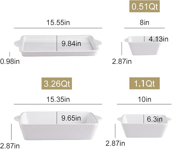 Sweejar Ceramic Baking Dish Lasagna Pans with Trivet, Rectangular Bakeware for Cooking, Kitchen, Cake Dinner, Banquet, 15.3x 9.6 x 2.8 Inches of Casserole Dishes（White）