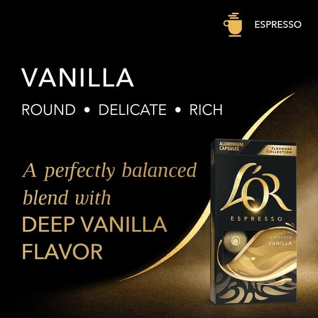 L'OR Espresso Capsules, 10 Count Vanilla, Single-Serve Aluminum Coffee Capsules Compatible with the L'OR BARISTA System & *Nespresso Original Machines, 10 Count (Pack of 1)
