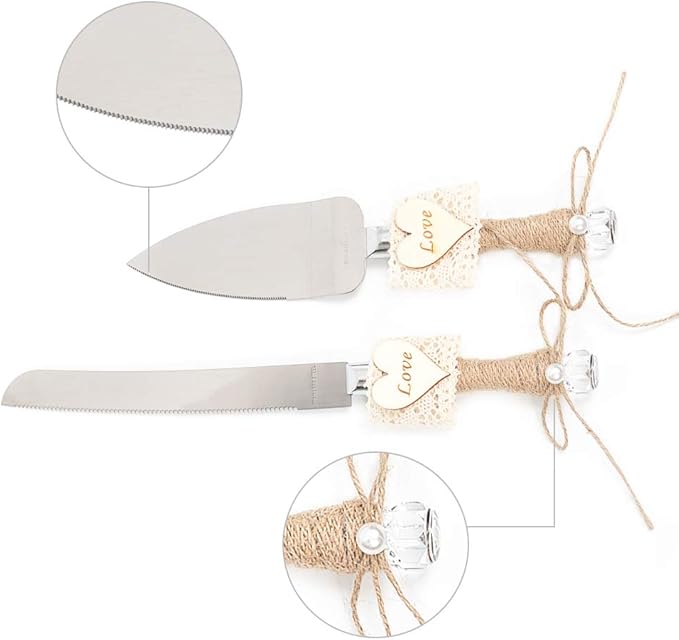 Rustic Love Sign Wedding Cake Knife and Server Set,Wedding Cake Knife Serveing,Pizza Pie Cake Cutter for Parties Weddings Birthdays Anniversaries (love and lace)