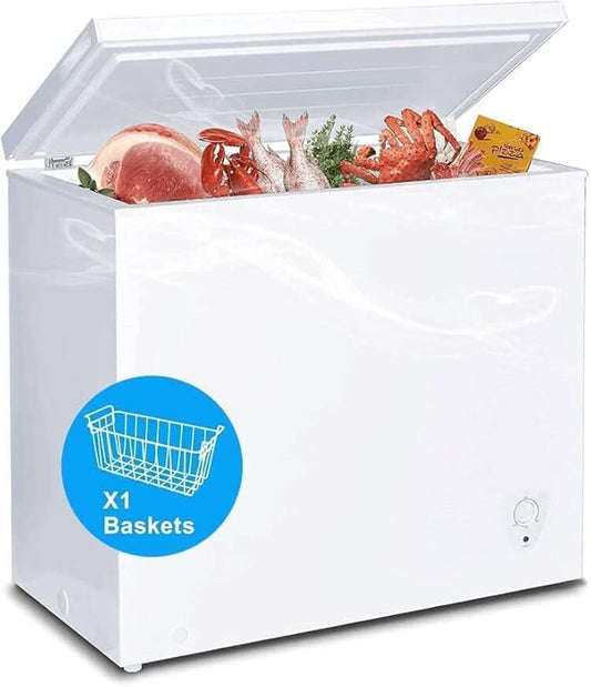 Deep Freezer 7 Cubic Feet, Chest Freezer 7.0 cu. ft, SMETA Freezer Chest Garage Ready, Freezing Machine for Home and Kitchen with Removable Basket Thermostat Control for Apartment, White