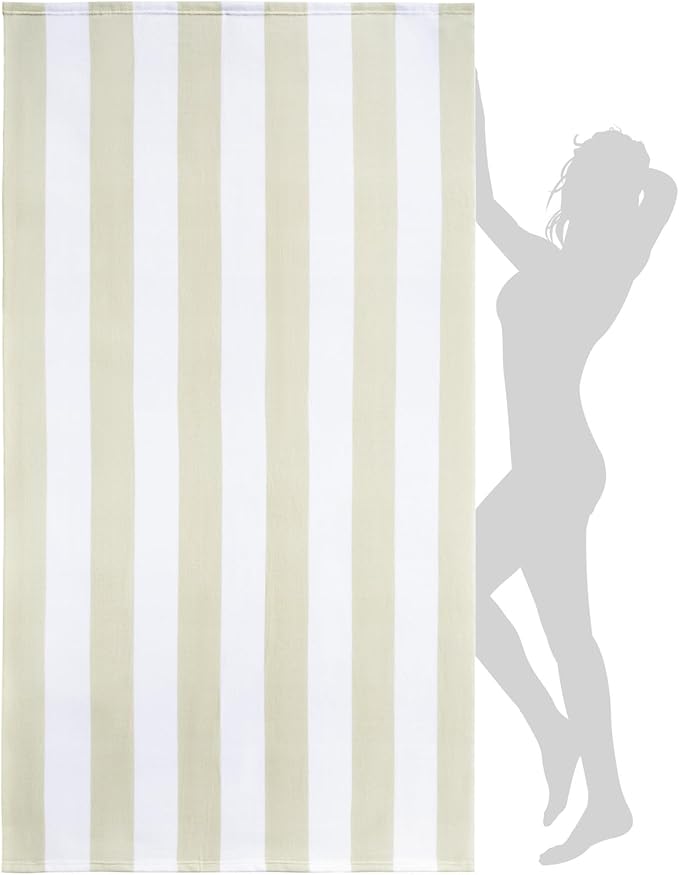 WILFA Extra Large Beach Towel - Oversized Mircofiber Beach Towel 40'' x 70'', XL Striped Lightweight Pool Towel, Big Cabana Swim Travel Towel for Adults Mens Women,Beige