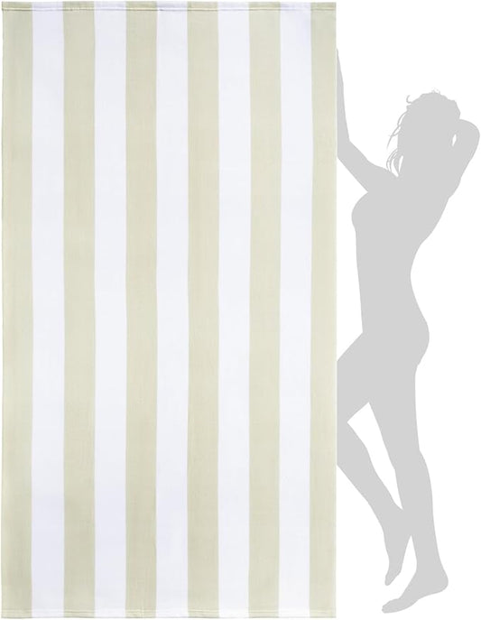 WILFA Extra Large Beach Towel - Oversized Mircofiber Beach Towel 40'' x 70'', XL Striped Lightweight Pool Towel, Big Cabana Swim Travel Towel for Adults Mens Women,Beige