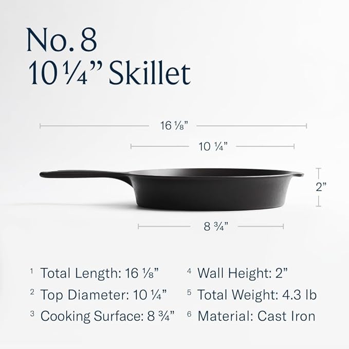 Field Company 10.25-Inch Cast Iron Skillet – Lightweight & Smooth, Made in USA, Pre-seasoned with Organic Oil – Perfect for 2–4 Servings (No.8 Medium)