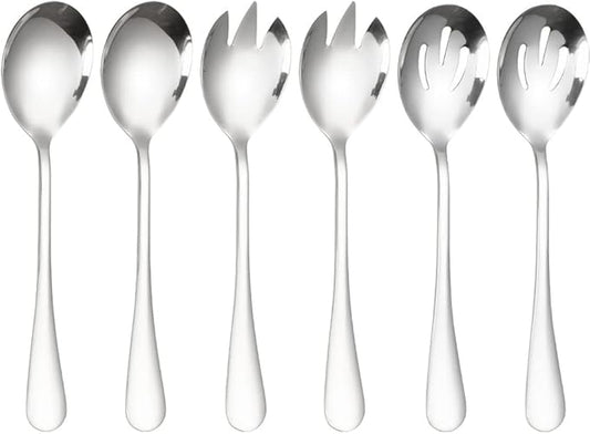 Salad Servers Stainless Steel Salad Serving Set Salad Spoon and Fork Set Kitchen Cooking Utensil Cutlery Gifts Set of 6 (Silver)