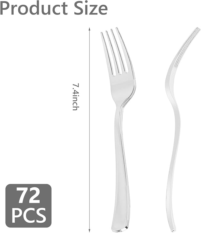 N9R 72PCS Silver Plastic Forks, Solid, Durable and Heavy Duty Disposable Silverware Forks, Perfect Plastic Utensils for Party, Wedding and Daily Use