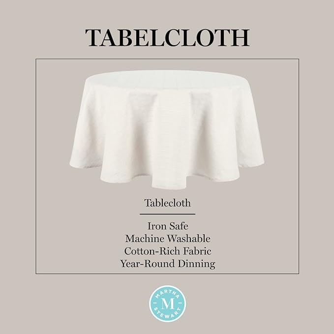 Martha Stewart Honeycomb Modern Farmhouse Tablecloth, Beige, 70" Round