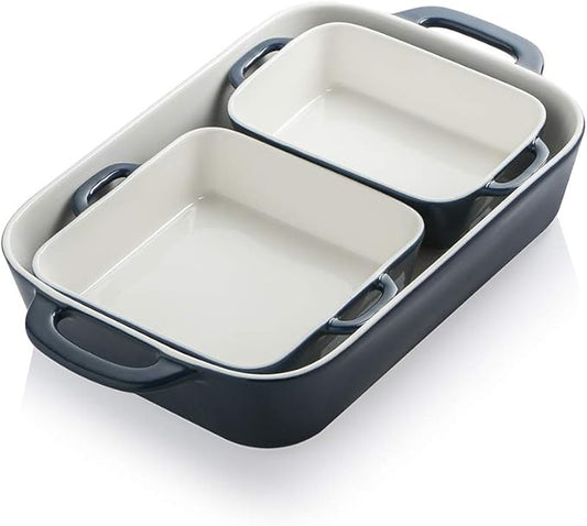 Sweejar Ceramic Bakeware Set, Rectangular Baking Dish for Cooking, Kitchen, Cake Dinner, Banquet and Daily Use, Casserole Dishes for Oven Porcelain Baking Pans (Navy)