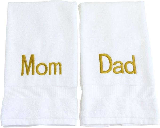 Gold Monogrammed Hand Towels for Bathroom - Luxury Hotel Quality Personalized Initial Decorative Embroidered Towel for Powder Room, Spa - GOTS Organic Certified - Dad and Mom
