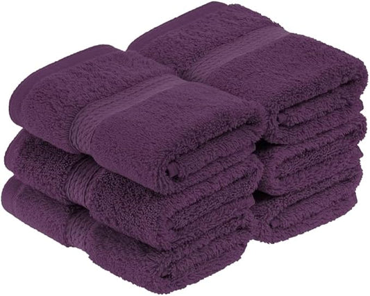 Superior Egyptian Cotton Pile Face Towel/Washcloth Set of 6, Ultra Soft Luxury Towels, Thick Plush Essentials, Absorbent Heavyweight, Guest Bath, Hotel, Spa, Home Bathroom, Shower Basics, Plum