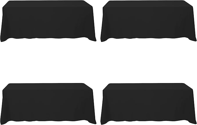 BRILLMAX 4 Pack Black Tablecloths for 8 Foot Rectangle Tables 90 x 156 Inch - 8ft Rectangular Bulk Linen Polyester Fabric Washable Cloth Cover for Wedding Reception Banquet Birthday Party