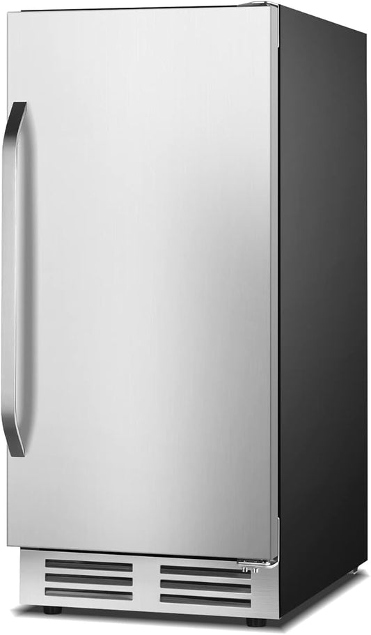 15 Inch Outdoor Beverage Refrigerator Cooler,Stainless Steel 127 Cans Beverage Fridge with French Door Under Counter Built-in or Freestanding, Perfect for Beer, Cola