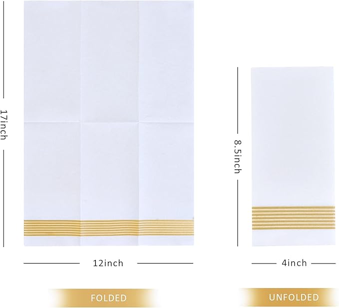 LITOPAK 300 Pack Disposable Guest Towels, Disposable Hand Towels for Bathroom, Paper Dinner Napkins for the Kitchen, Soft, Party Napkins, and Wedding Napkins(Gold)