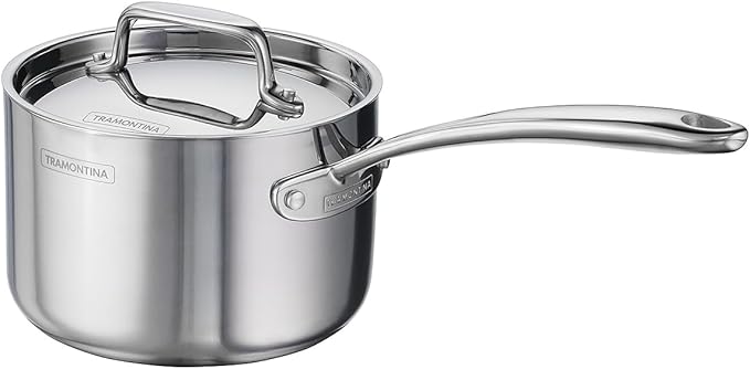 Tramontina Utsava Tri-Ply Clad Stainless Steel 2.2-Quart Sauce Pan with Lid and Ceramic Non Stick Interior, Induction-Ready Small Saucepan