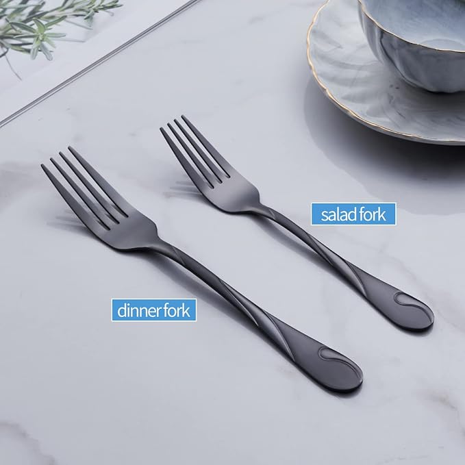 Black Salad Fork Set, Seeshine 6.9-inch Stainless Steel Shiny Black Metal Dessert Fork, Small Cake Fork, Set of 6