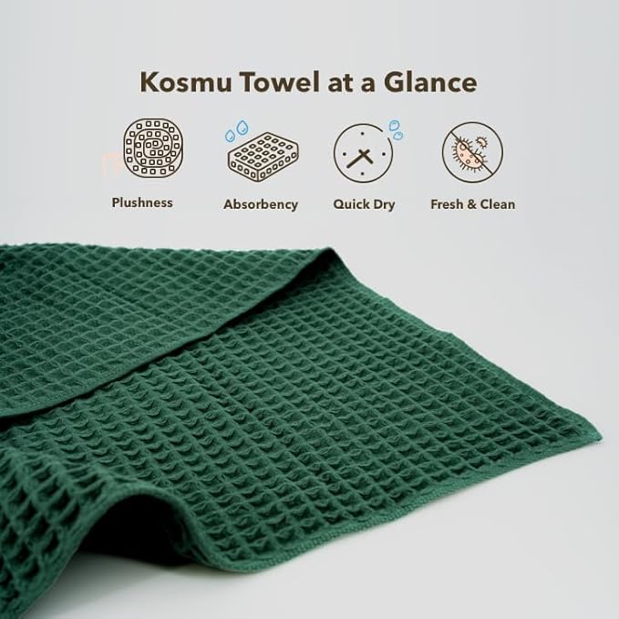 Luxury Organic Japanese Cotton Waffle Bath Towel | Thick, Absorbent, Quick Dry Bathroom Towels for Shower, Sauna, Onsen| Hotel & Spa Quality, Gift-Ready (Forest Green, Face Towel, 16" x 16")