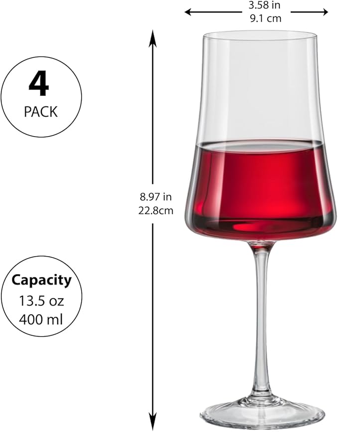 Wine Glasses Set of 4 | 13.5oz Hand-Blown Bohemia Titanium Crystal Goblets, Lead-Free Elegant Glassware for Red & White Wine
