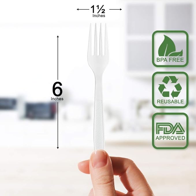 400 Pack Extra Heavyweight Disposable White Plastic Forks - Heavy Duty White Cutlery-Utensils, Parties, Dinners, Catering Services, Family Gatherings