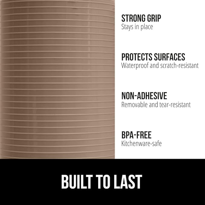 GORILLA GRIP DuraGuard Shelf Liner, Non-Adhesive Cabinet Liners for Kitchen Drawers, Shelves, Refrigerator, Pantry Storage, Bathroom Closet, Durable Waterproof BPA Free Ribbed Plastic, 17.5x10 Beige