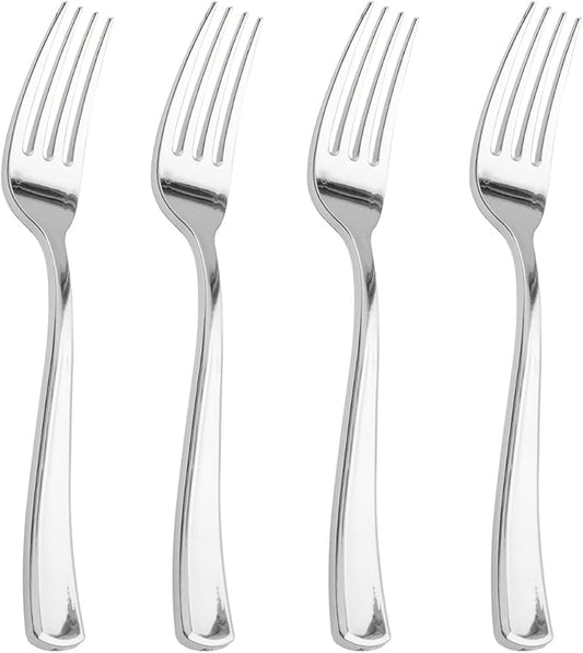 Liacere 200 Pack Silver Plastic Forks - 7.4 inch Heavy Duty Forks - Heavyweight Disposable Forks - Silver Plastic Silverware for Catering, Parties, Dinners for Christmas