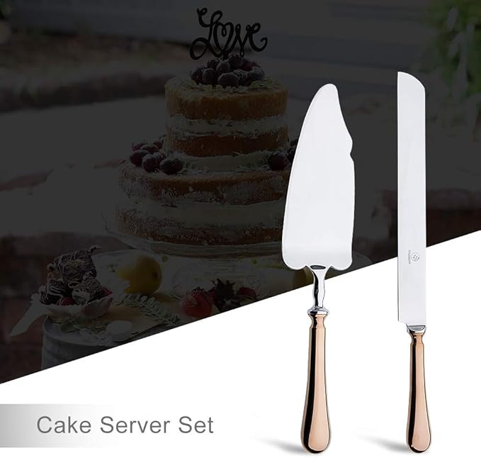 Wedding Cake Knife and Server Set,Rose Gold 18/10 Stainless Steel 2 Piece Dessert Set Pie Server Cake Cutter Knife for Birthday,Anniversary,Holiday,Baby Shower,Party