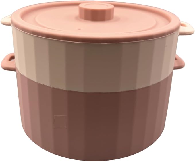 2-Tier Silicone Microwave Steamer, Divided Compartments with Lid, Stackable Food Container, red (red)