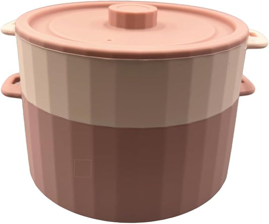 2-Tier Silicone Microwave Steamer, Divided Compartments with Lid, Stackable Food Container, red (red)