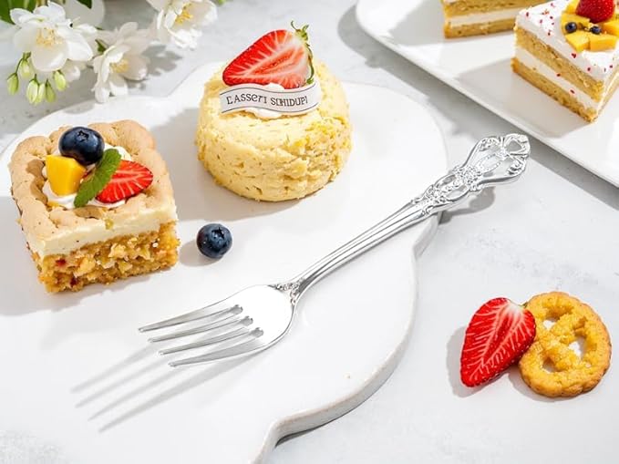 30PCS Silver Plastic Forks - 8.1inch Silver Forks Disposable - Vintage Heavy Duty Dessert Forks - Premium Fancy Plastic Silverware for Parties, Weddings, Dinners and Events