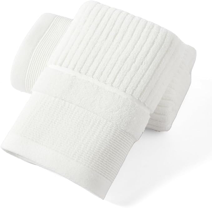 sense gnosis White Hand Towel Set of 2 Ribbed Striped Pattern Soft Thick 100% Cotton Quick Dry Absorbent Decorative Hand Towels for Bathroom 13 x 29 Inch