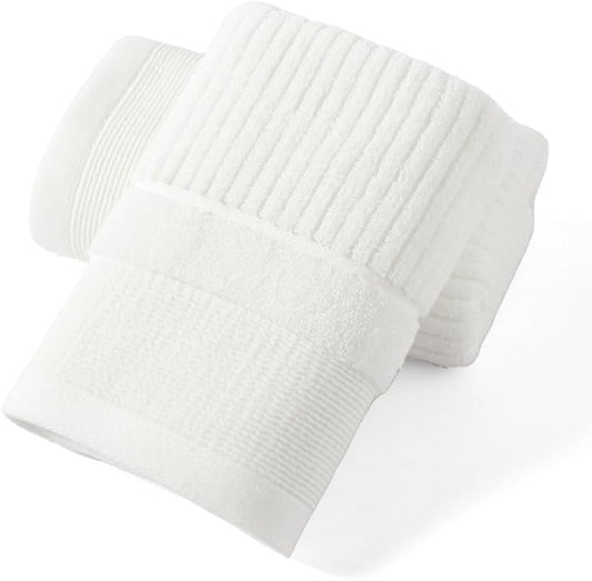 sense gnosis White Hand Towel Set of 2 Ribbed Striped Pattern Soft Thick 100% Cotton Quick Dry Absorbent Decorative Hand Towels for Bathroom 13 x 29 Inch