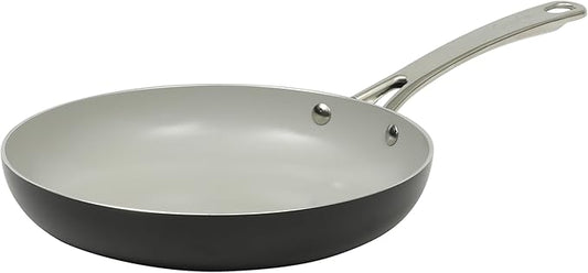 Sur La Table Kitchen Essentials Potluck Porch 10 Inch Deep Frying Pan Skillet Aluminum PFA Free Ceramic Cookware Chef's Pan, Omelet Pan - Induction - Black