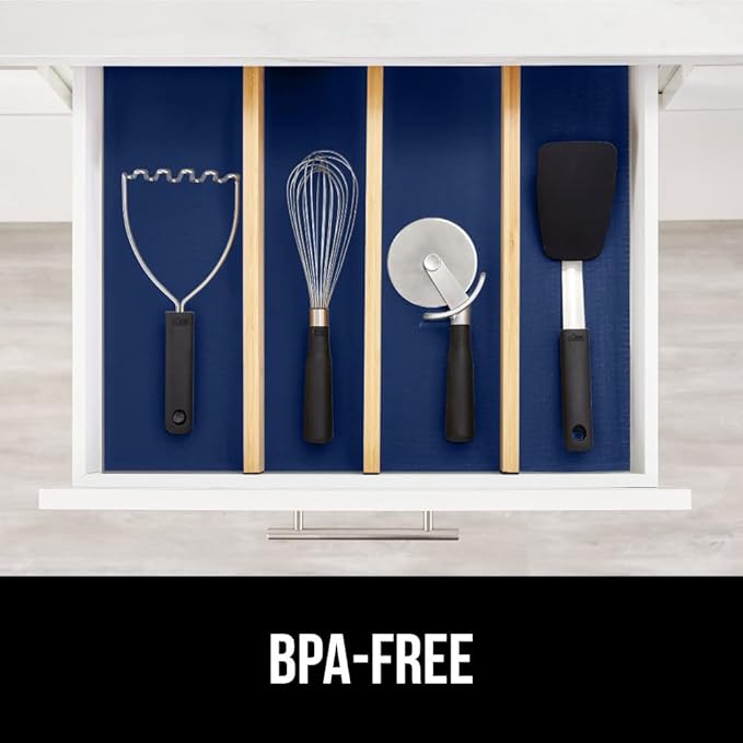 GORILLA GRIP DripGuard Shelf Liner, Non Adhesive Drawer and Kitchen Cabinet Protector, Slip Resistant BPA Free Smooth Surface Plastic Liners for Cabinets, Bathrooms, Closets, 12x240 Inch, Navy Blue