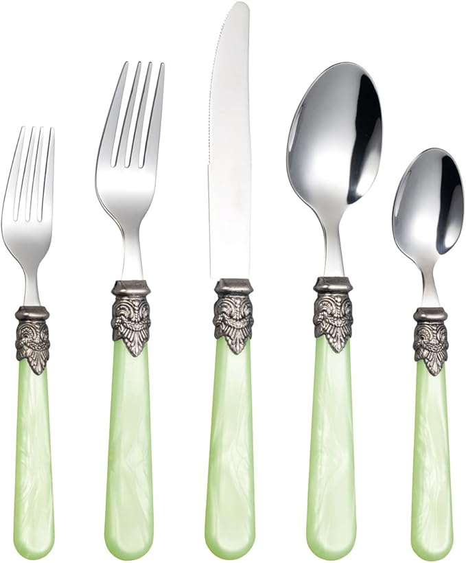 20 Pieces 18/10 Stainless Steel Elegant Silverware Set for 4,Vintage Flatware Set,Dishwasher Safe (20, Green)