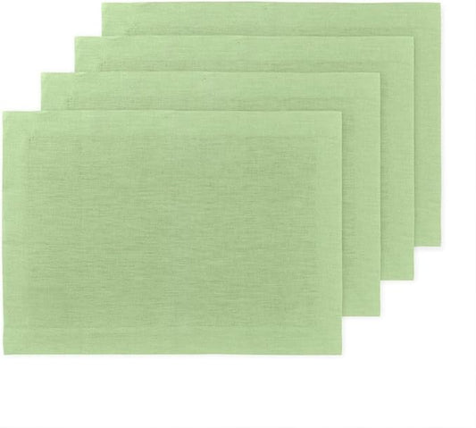 Solino Home Linen Placemats Set of 4 - Laurel Green Placemats 14 x 19 Inch - 100% Pure Linen Table Place Mats - Fete