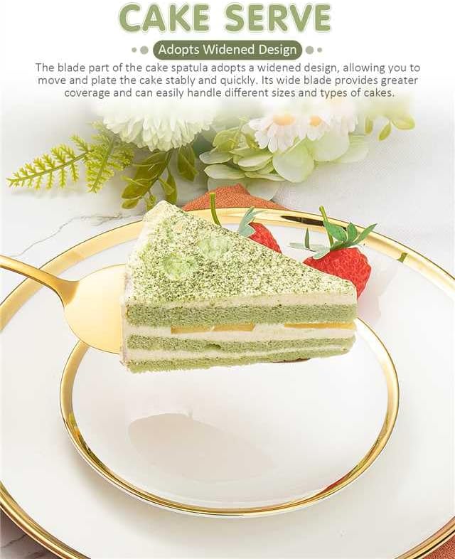 2-Piece Premium Cake Cutting Set, Exquisite Knife and Server with Serrated Design, Includes Cake Knife and Pie Spatula for Pastry, Pizza and Desserts (Gold)