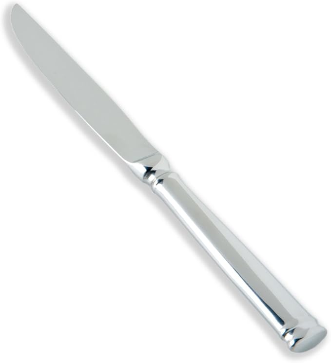 Fortessa Bistro 18/10 Stainless Steel Flatware Solid Handle Steak Knife, Set of 12, Silver