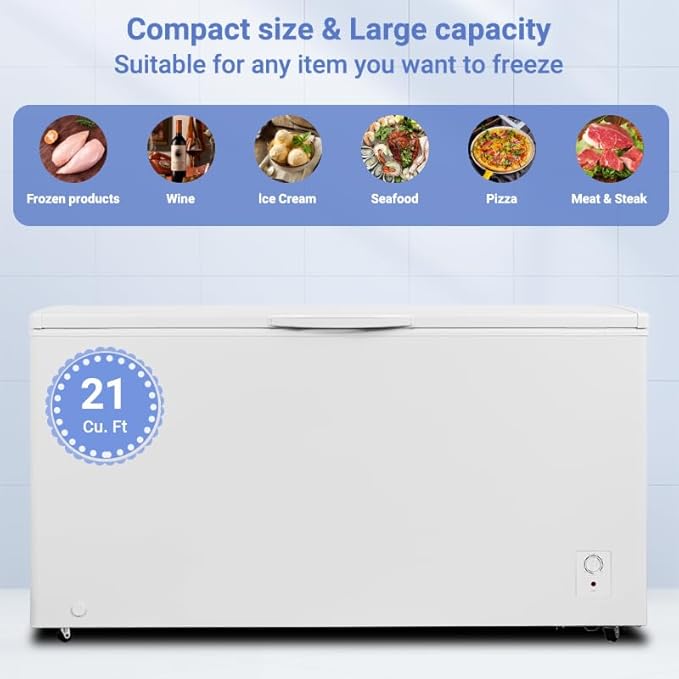 SMETA Chest Freezer 20.5 Cubic Feet Deep Freezer with 2 Baskets, Energy Efficient Freezer Chest Large Capacity Freezer Chest for Kitchen, Home, Basement, Garage Ready Chest Freezer with Wheels, White