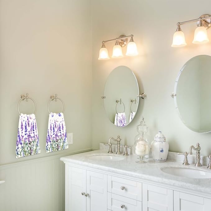 Lavender Hand Towels Set of 2 Lightweight Breathable Purple Floral Bath Towels Highly Absorbent Butterfly Lavender Towels for Bathroom Gym Hotel Decorative Kitchen Towels 28.7x13.7 Inch