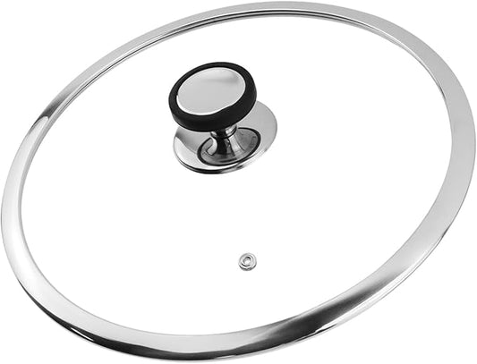 Woogim 12.5" Tempered Glass Lid with Steam Vent,Black Silicone Handle Included,Dishwasher Safe&Oven Up to 480℉,Kitchen Round Pan Lid Universal Fit for Cast Iron Skillet/Stock Pot/Frying Pan