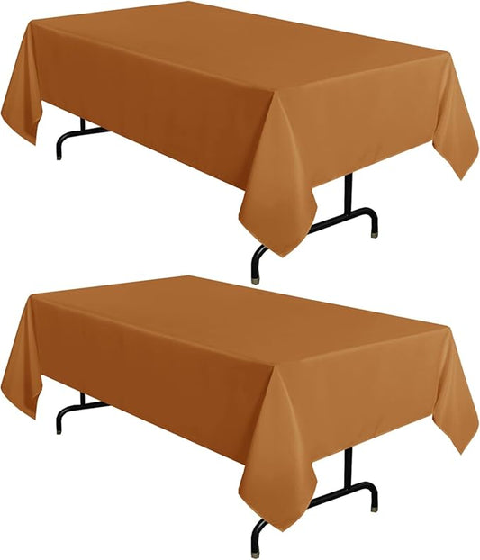 sancua 2 Pack Tablecloth Rectangular 60x102 Inch Light Brown, Thanksgiving Table Cloth Rectangle for 6 Foot Tables - Stain and Wrinkle Resistant Washable Polyester Cover for Fall Dining Parties Bronze