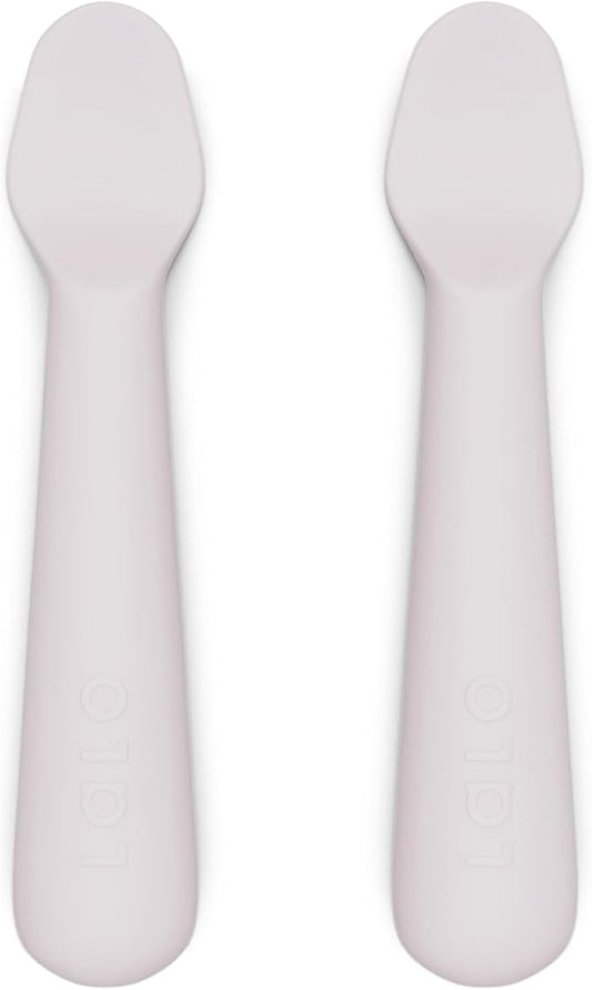 Lalo 2-Piece Baby Spoons Set - Lavender Silicone, Dishwasher Safe, Ages 4 Months+