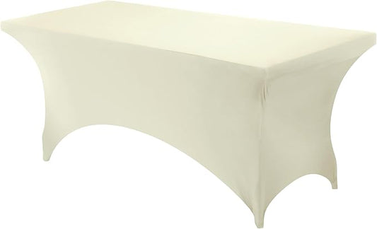 Utopia Kitchen 6FT Spandex Tablecloth [1 Pack, Ivory] 200 GSM Stretch, Fitted, Washable and Wrinkle Resistant Table Cloth Rectangle Cover for Trade Shows, Wedding, Parties [72Lx30Wx30H Inch]