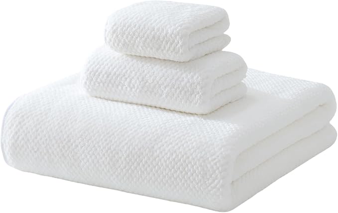 30x60 Inches Extra Large Bath Towels Set Super Soft Absorbent Luxury Microfiber Towels for Bathroom (White, 3PCS)