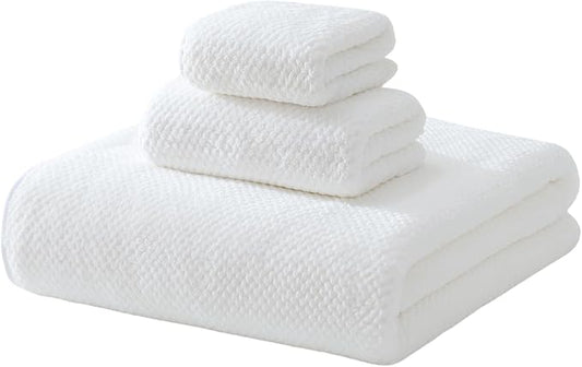 30x60 Inches Extra Large Bath Towels Set Super Soft Absorbent Luxury Microfiber Towels for Bathroom (White, 3PCS)