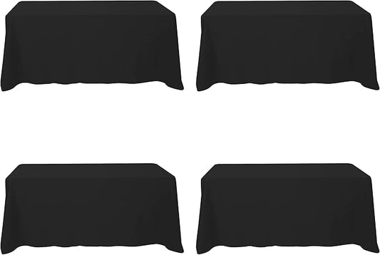 BRILLMAX 4 Pack Black Tablecloths for 6 Foot Rectangle Tables 90 x 132 Inch - 6ft Rectangular Bulk Linen Polyester Fabric Washable Cloth Cover for Wedding Reception Banquet Birthday Party
